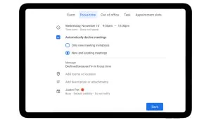 Google Calendar focus time